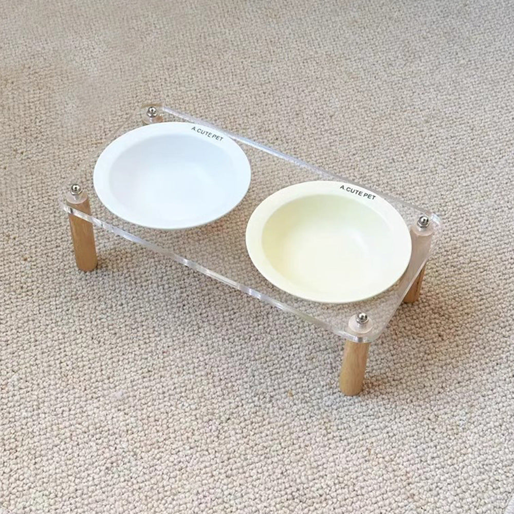 Anti Tumble Elevated Ceramic Double Pet Feeding Bowl Stand
