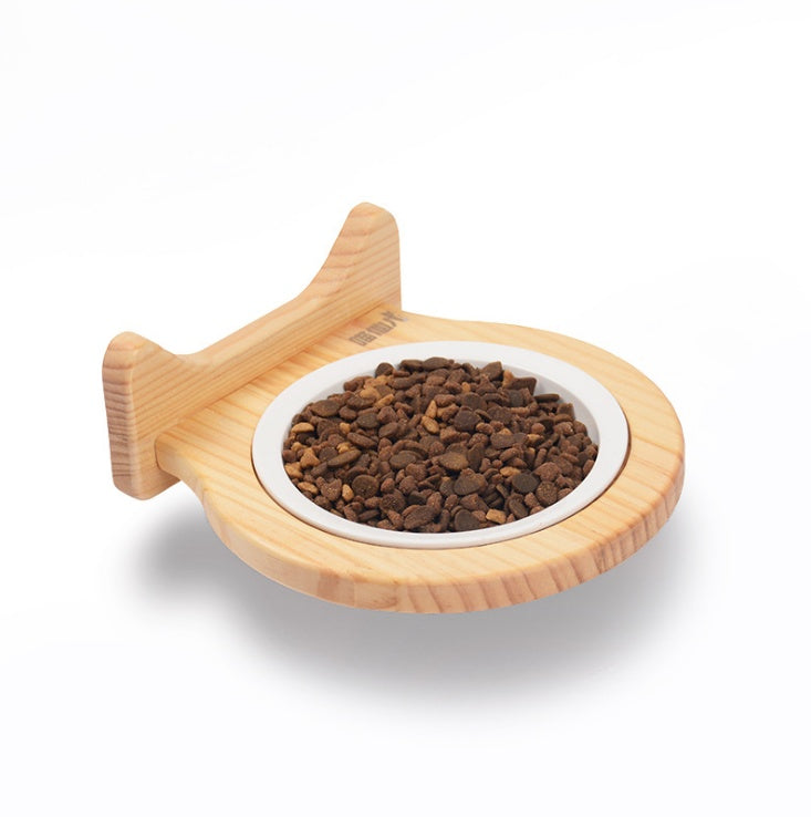 Ceramic Pet Bowl With Solid Wood Stand For Pets