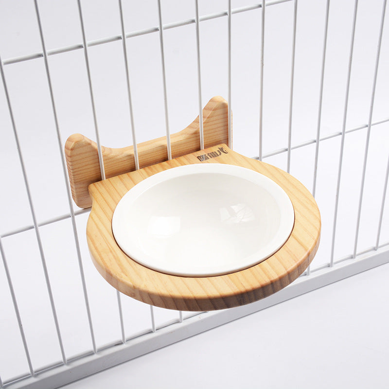 Ceramic Pet Bowl With Solid Wood Stand For Pets