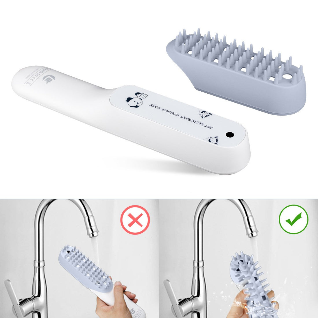 Pet Silicone Massage Grooming Brush With Handle For Fur Removal And Cleaning