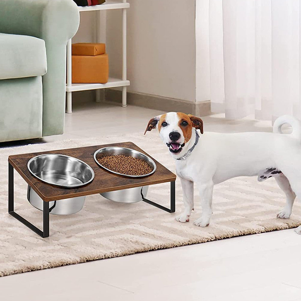 Wood And Iron Pet Feeding Stand With Bowl Rack