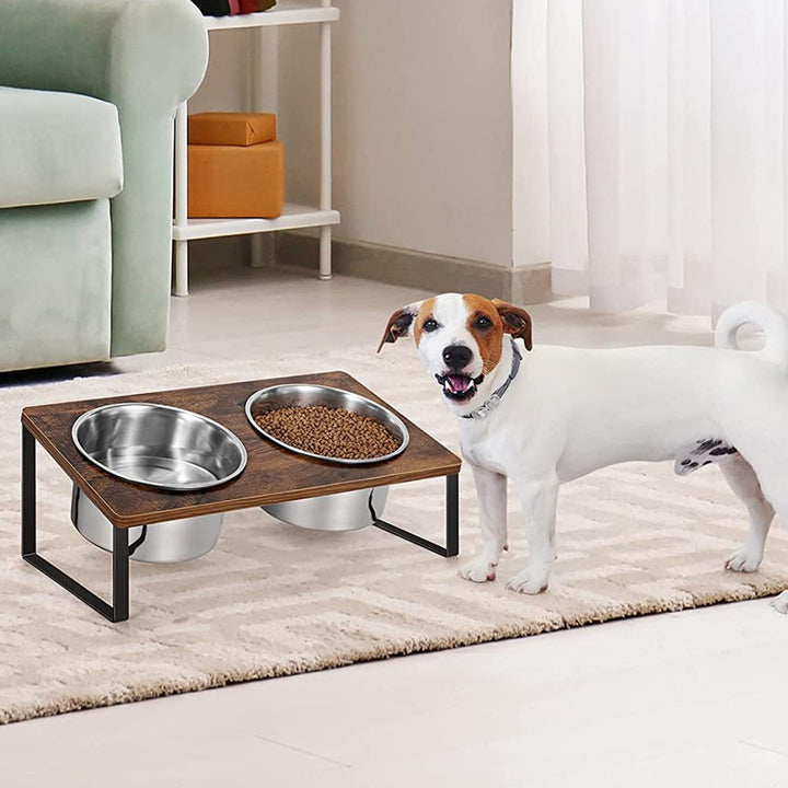 Wood And Iron Pet Feeding Stand With Bowl Rack