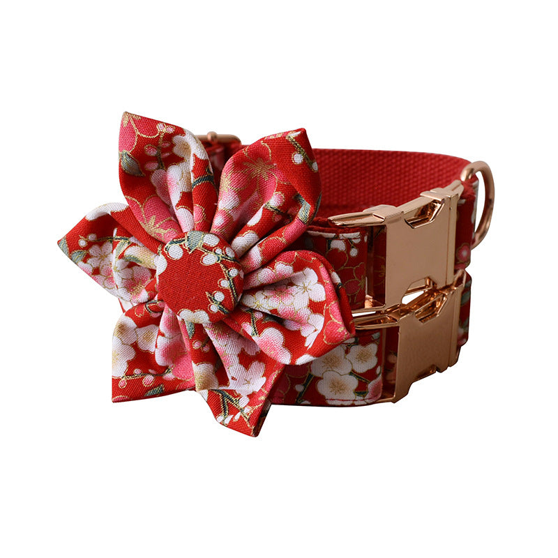 Red Floral Style Female Pet Harness And Leash Set