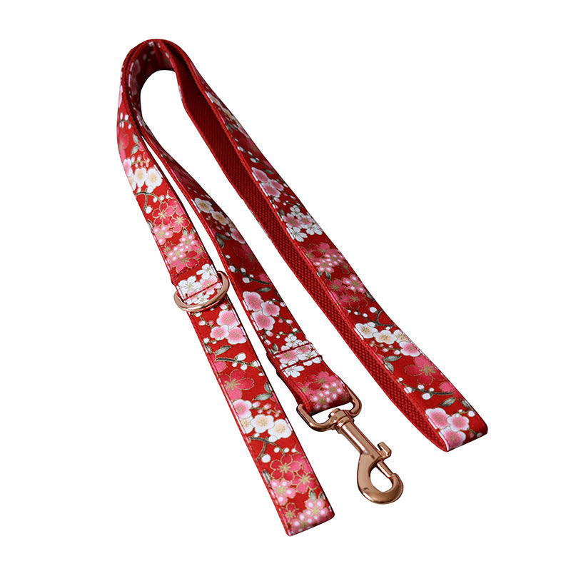 Red Floral Style Female Pet Harness And Leash Set