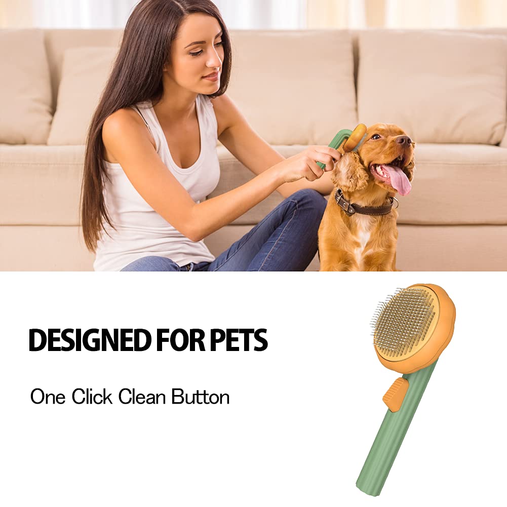 Pet Pumpkin Self-Cleaning Slicker Brush For Pet Grooming Loose Hair And Mats