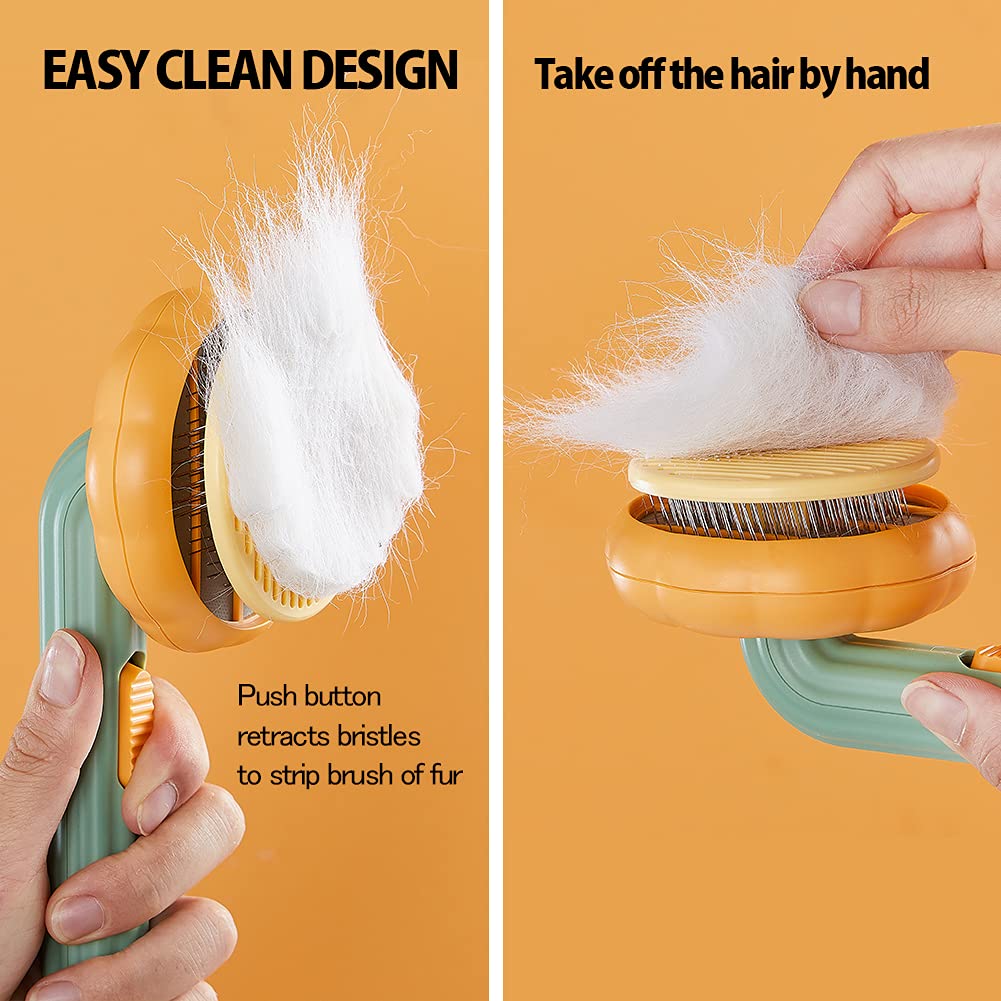 Pet Pumpkin Self-Cleaning Slicker Brush For Pet Grooming Loose Hair And Mats