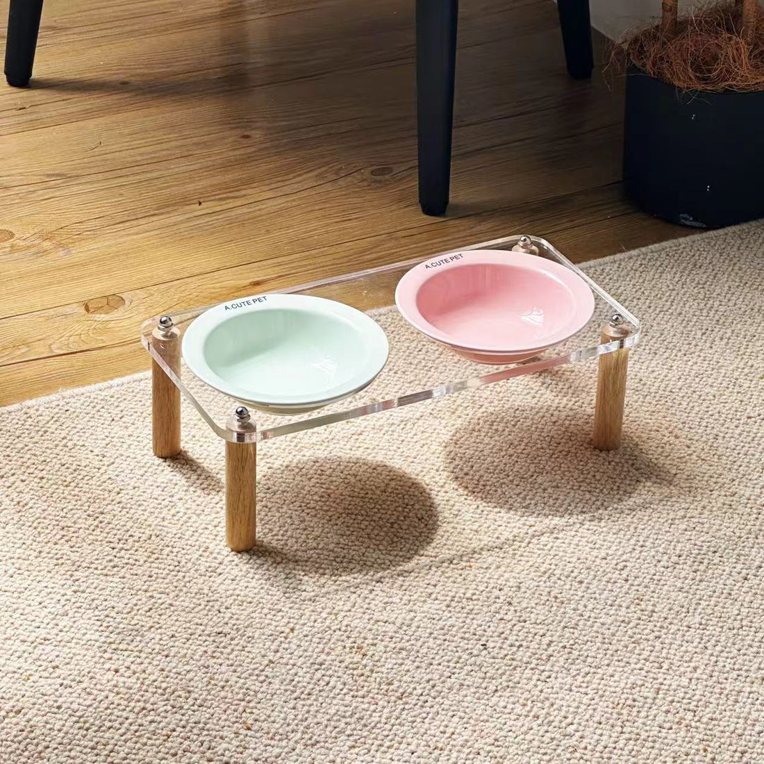 Anti Tumble Elevated Ceramic Double Pet Feeding Bowl Stand