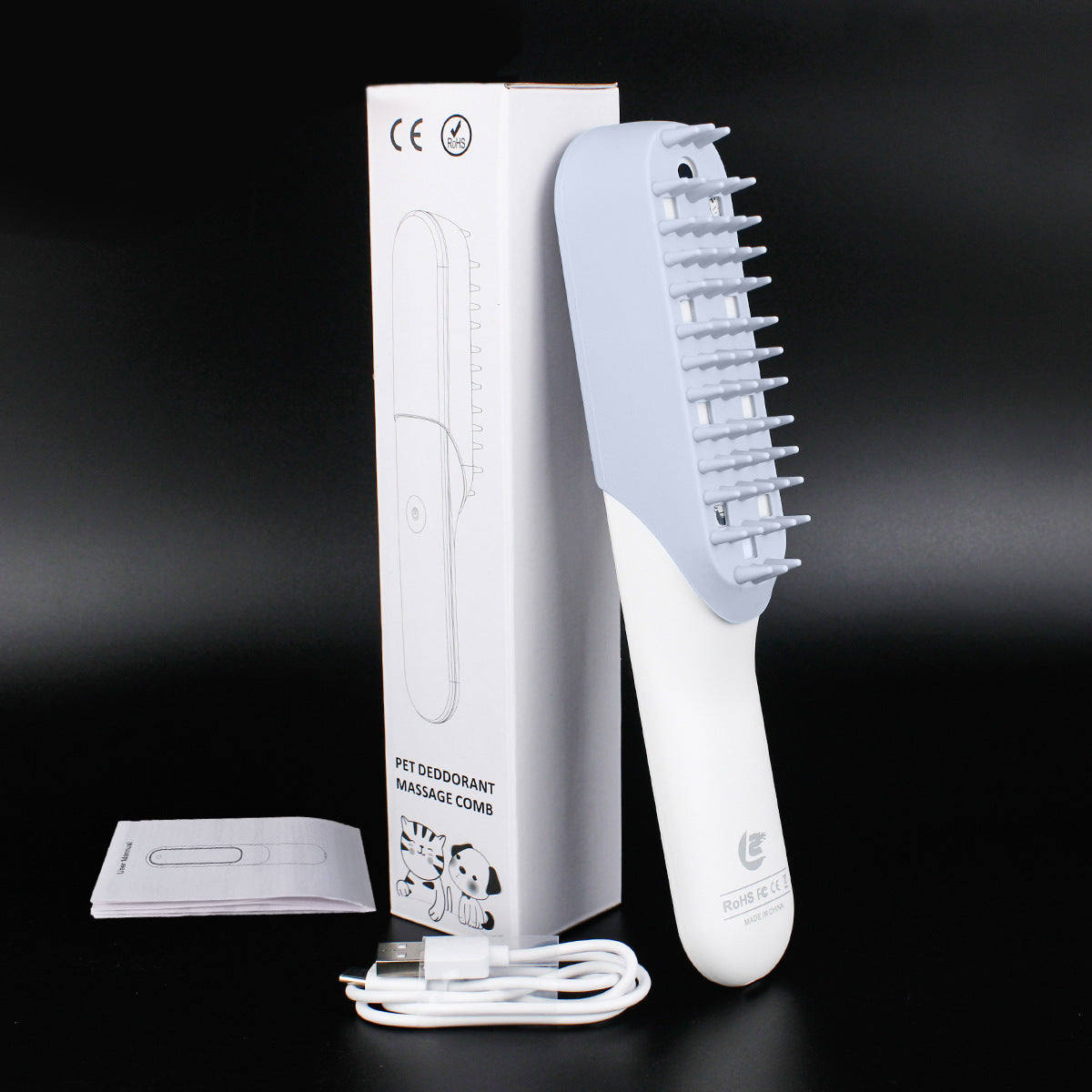 Pet Silicone Massage Grooming Brush With Handle For Fur Removal And Cleaning