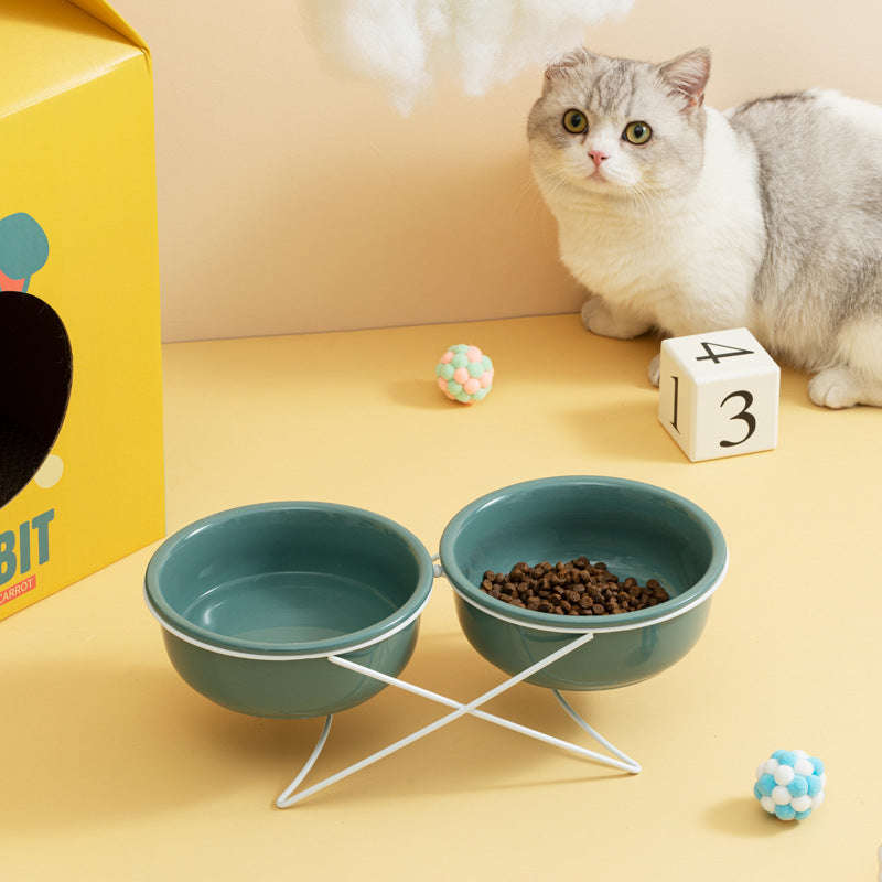 Ceramic Double Pet Feeding Bowl Set