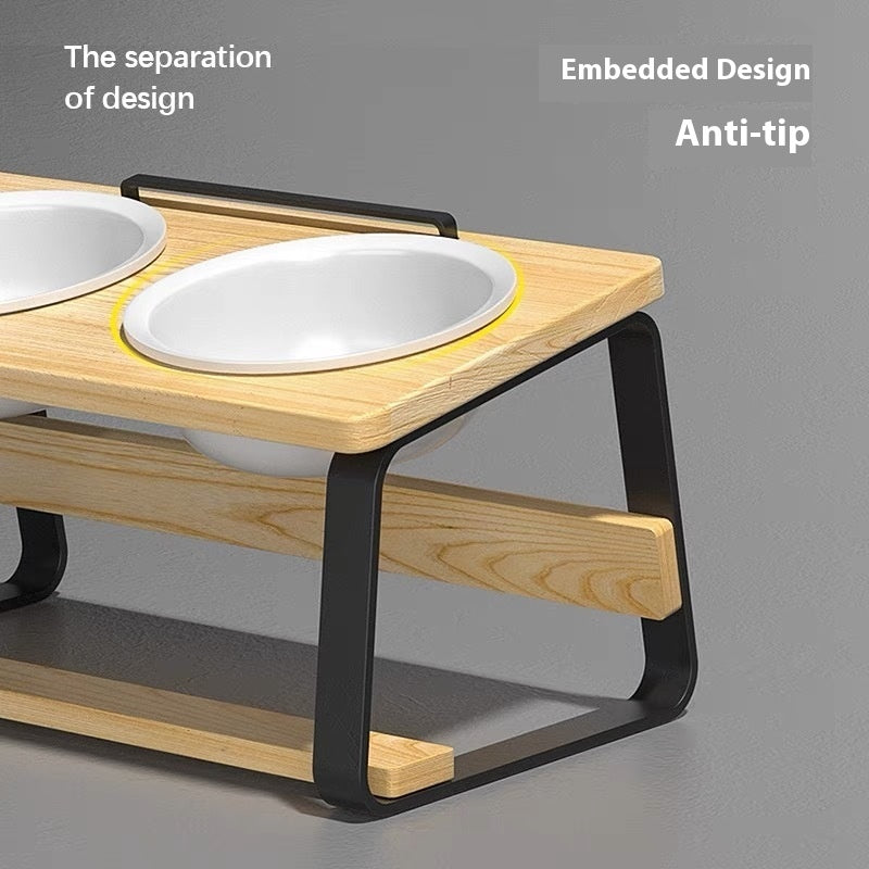 Ceramic Double Bowl Elevated Pet Feeding And Water Holder
