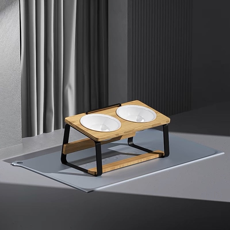 Ceramic Double Bowl Elevated Pet Feeding And Water Holder