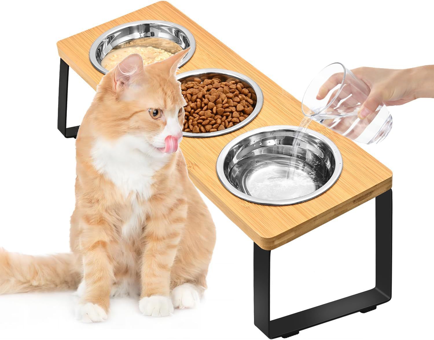 Wood And Iron Pet Feeding Stand With Bowl Rack