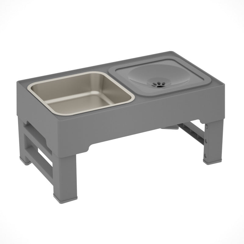 Adjustable Height Double Bowl Stainless Stand Elevated Pet Feeding Set