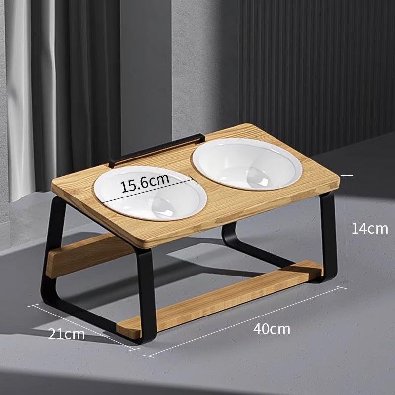 Ceramic Double Bowl Elevated Pet Feeding And Water Holder