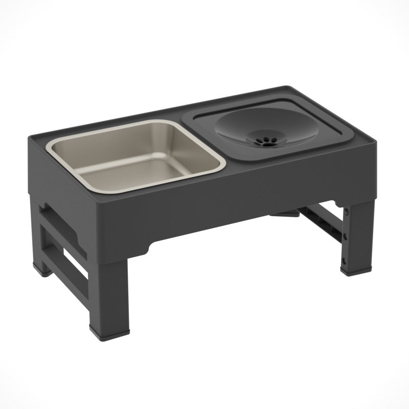 Adjustable Height Double Bowl Stainless Stand Elevated Pet Feeding Set