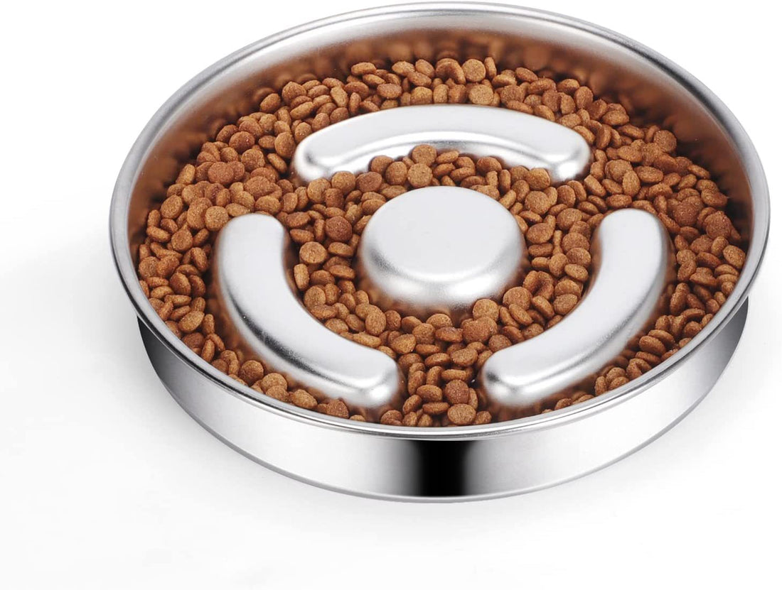 Stainless Steel Slow Feeding Bowl With Neck Protector For Pets