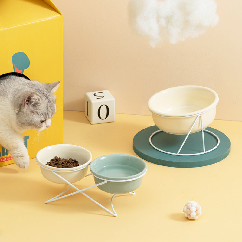 Ceramic Double Pet Feeding Bowl Set