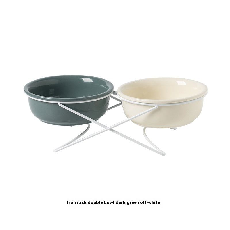 Ceramic Double Pet Feeding Bowl Set