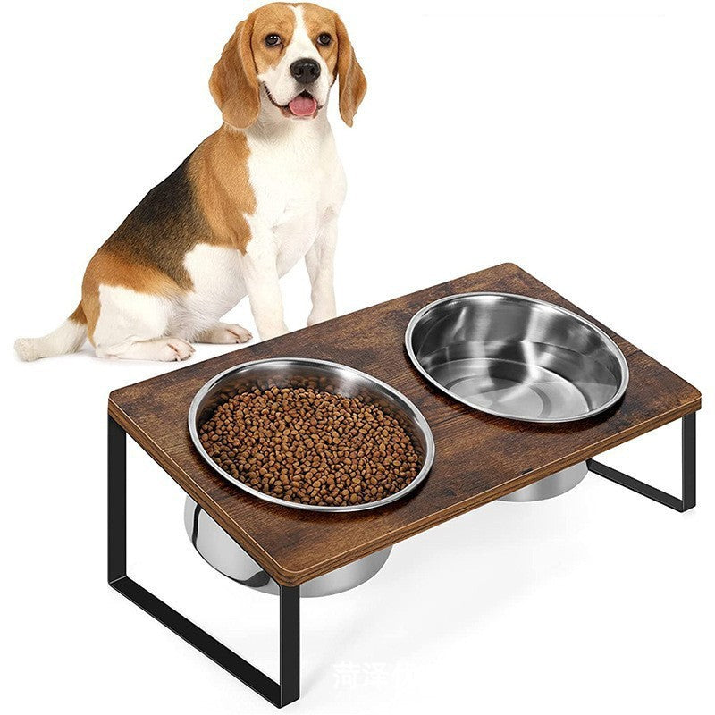 Wood And Iron Pet Feeding Stand With Bowl Rack