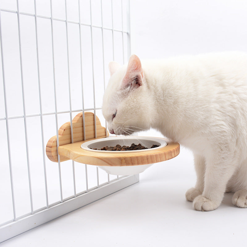 Ceramic Pet Bowl With Solid Wood Stand For Pets
