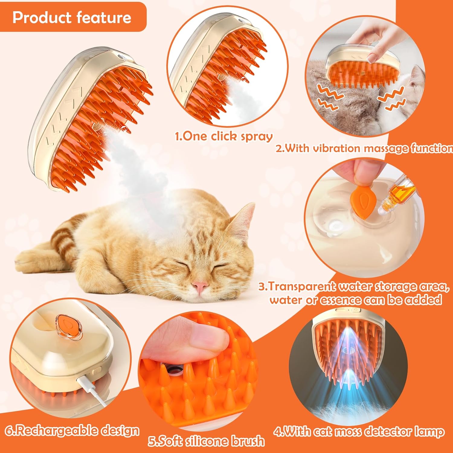 Steam Brush Upgraded 4 In1 Steamy Cat Brush For Shedding