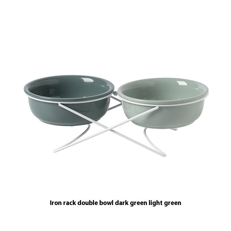 Ceramic Double Pet Feeding Bowl Set