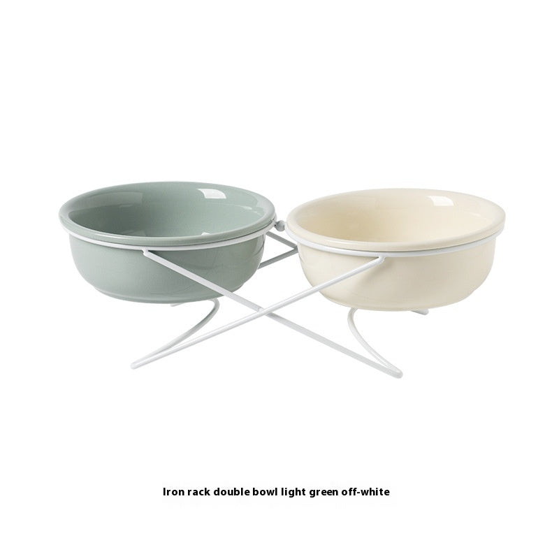 Ceramic Double Pet Feeding Bowl Set