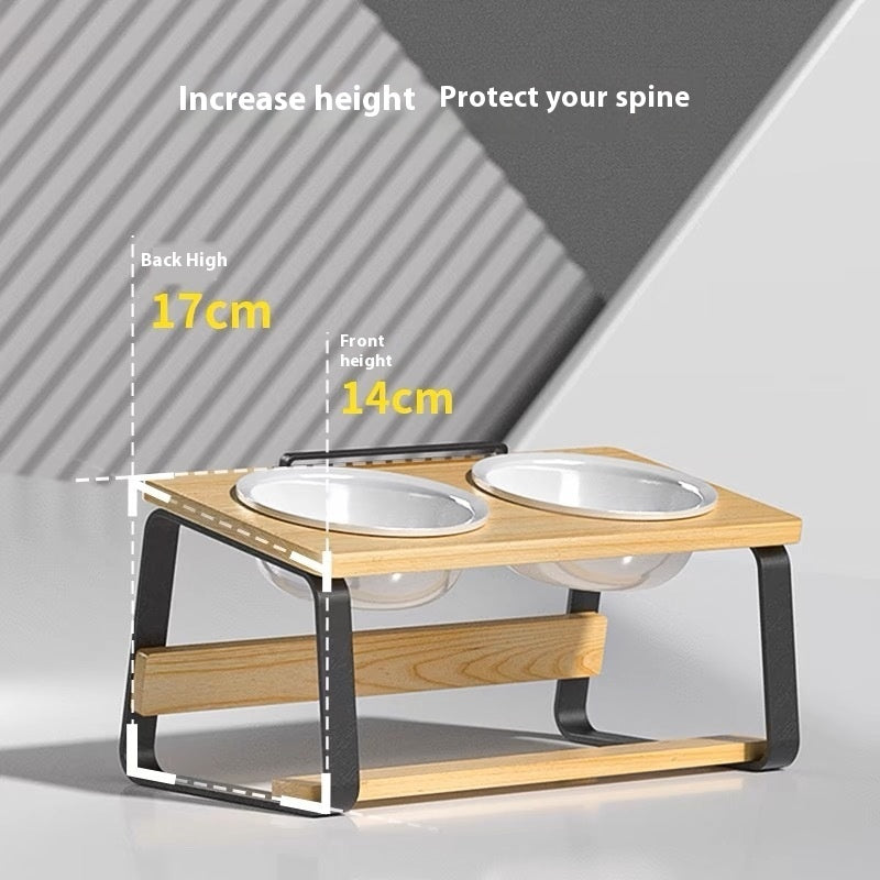 Ceramic Double Bowl Elevated Pet Feeding And Water Holder