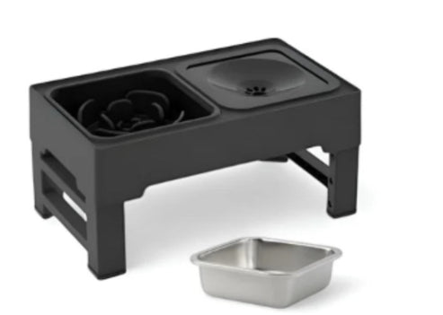 Adjustable Height Double Bowl Stainless Stand Elevated Pet Feeding Set