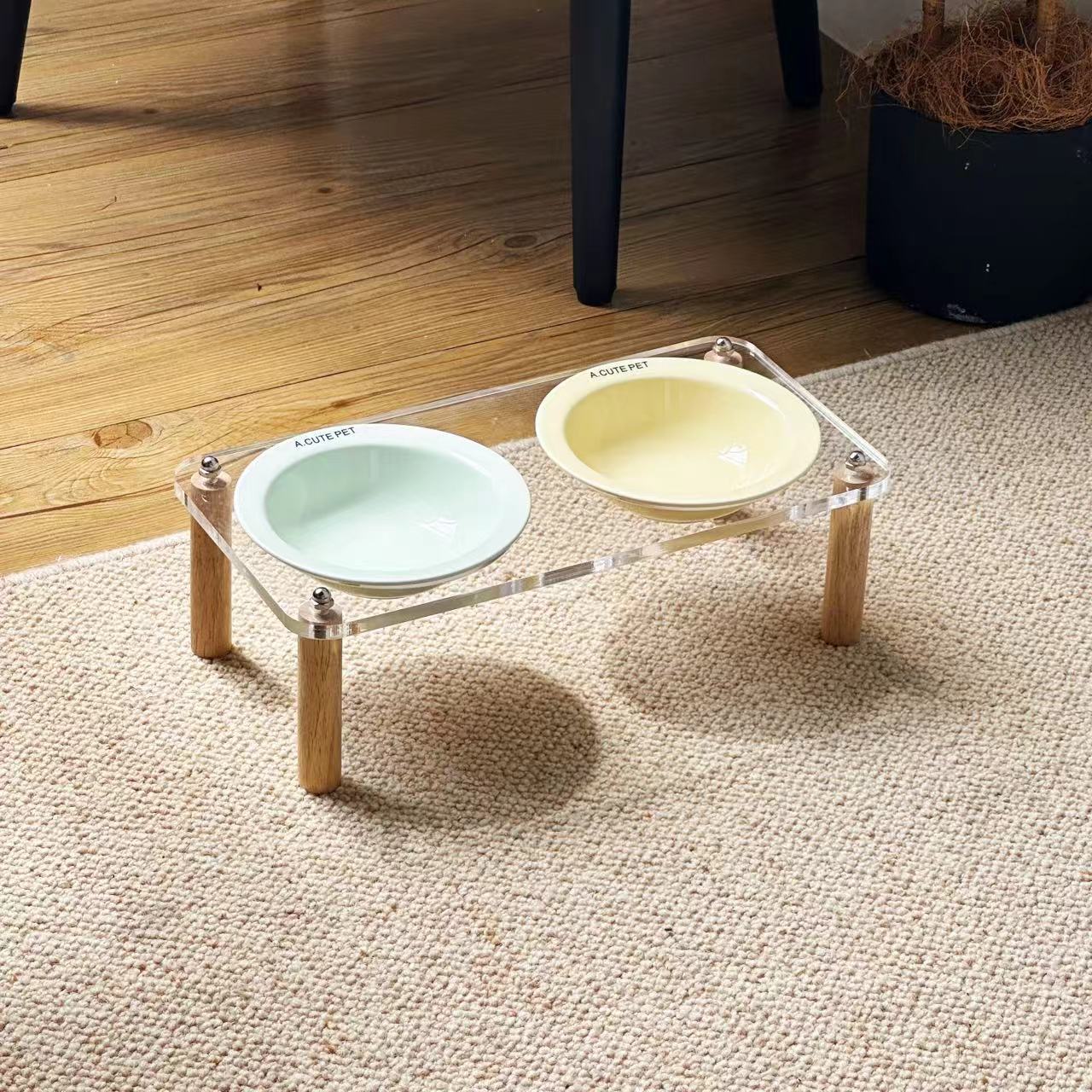Anti Tumble Elevated Ceramic Double Pet Feeding Bowl Stand