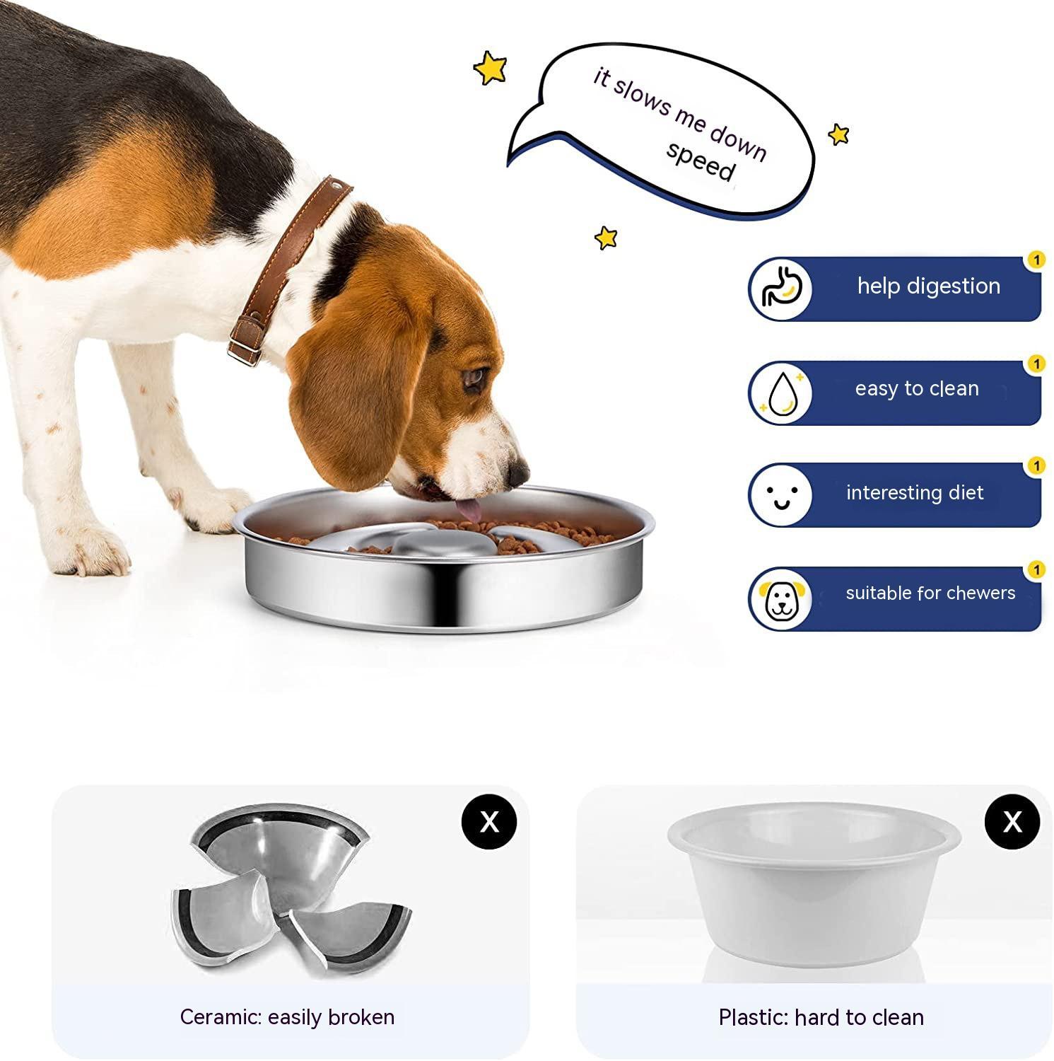 Stainless Steel Slow Feeding Bowl With Neck Protector For Pets