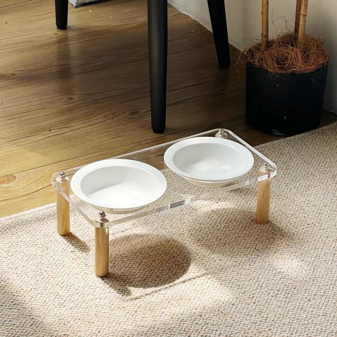 Anti Tumble Elevated Ceramic Double Pet Feeding Bowl Stand