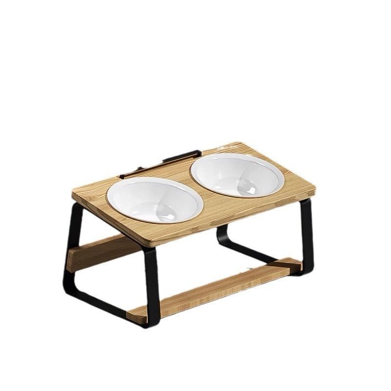 Ceramic Double Bowl Elevated Pet Feeding And Water Holder