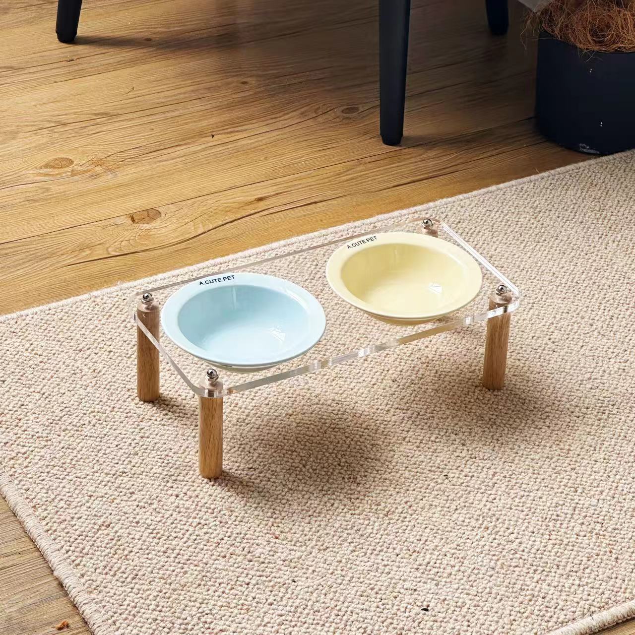 Anti Tumble Elevated Ceramic Double Pet Feeding Bowl Stand