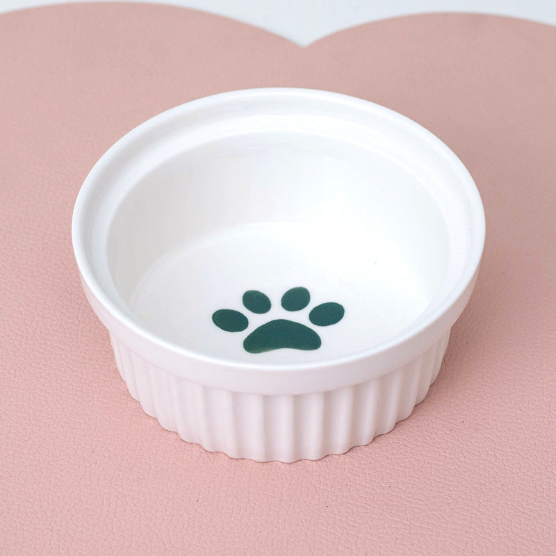 Ceramic Double Bowl Elevated Pet Feeding Set With Tilt Design