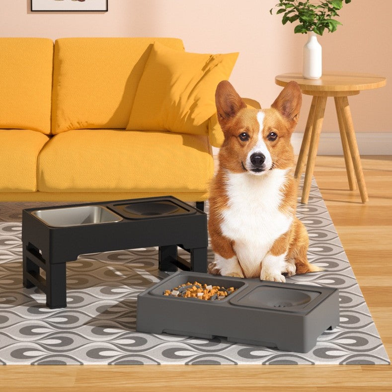 Adjustable Height Double Bowl Stainless Stand Elevated Pet Feeding Set